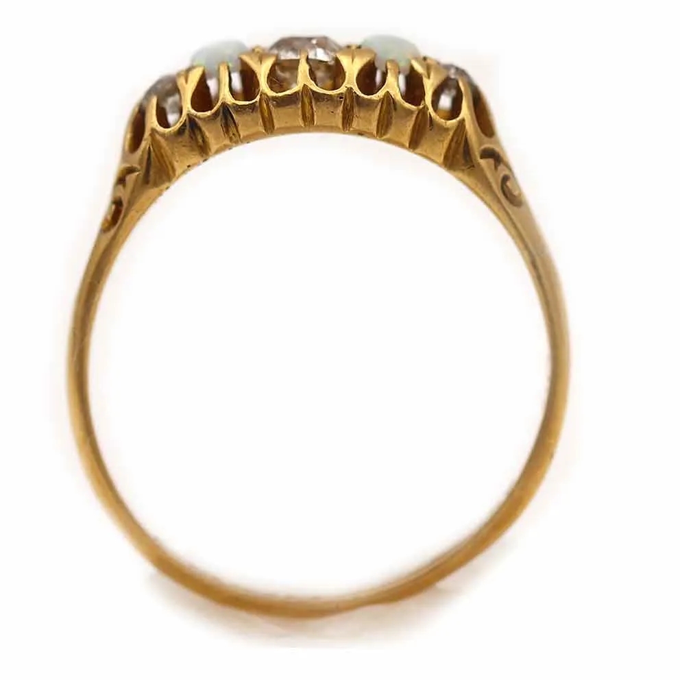 Timeless Victorian Old Mine Cut Diamond & Opal Wedding Ring