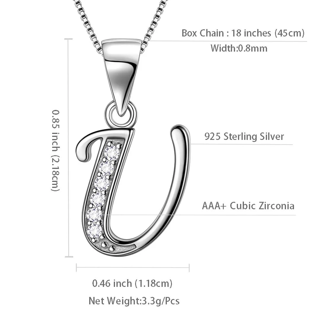 Tokyo Mart Letter U Initial Necklaces Pendant Women Men Name Jewelry Gift 925 Silver
