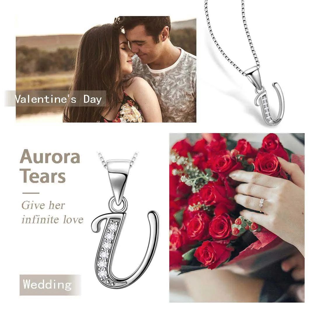 Tokyo Mart Letter U Initial Necklaces Pendant Women Men Name Jewelry Gift 925 Silver