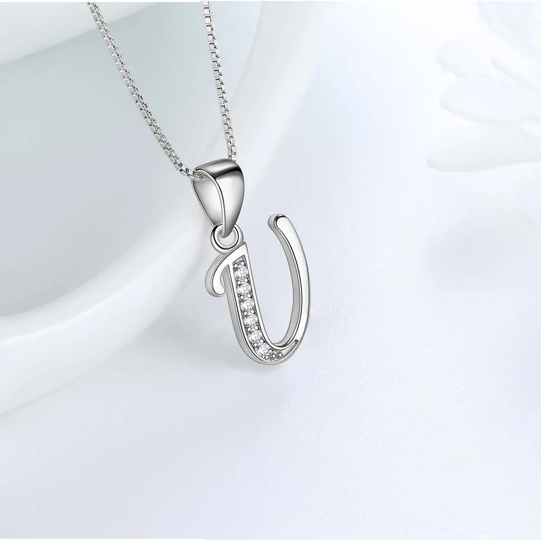 Tokyo Mart Letter U Initial Necklaces Pendant Women Men Name Jewelry Gift 925 Silver
