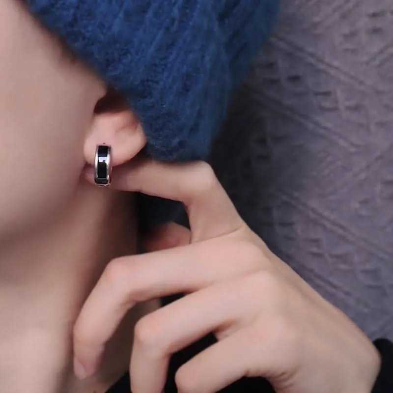 Trendy Korean Black Hoop Earrings –Hip-Hop Design Unisex Fashion
