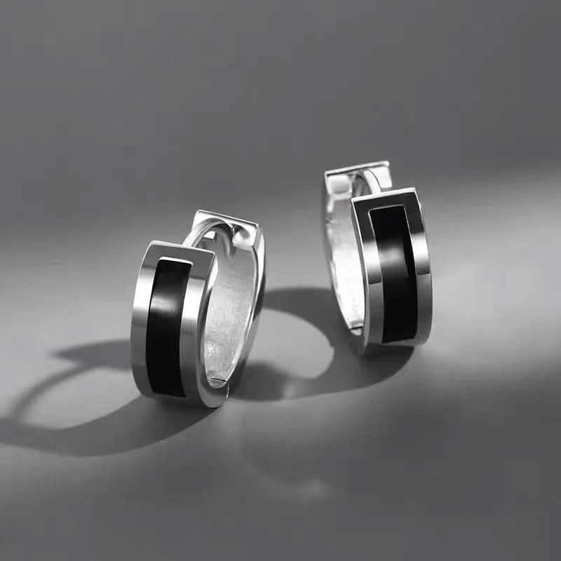 Trendy Korean Black Hoop Earrings –Hip-Hop Design Unisex Fashion