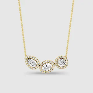 Triple Lab Grown Solitaire Halo Pendant-Multi Stone
