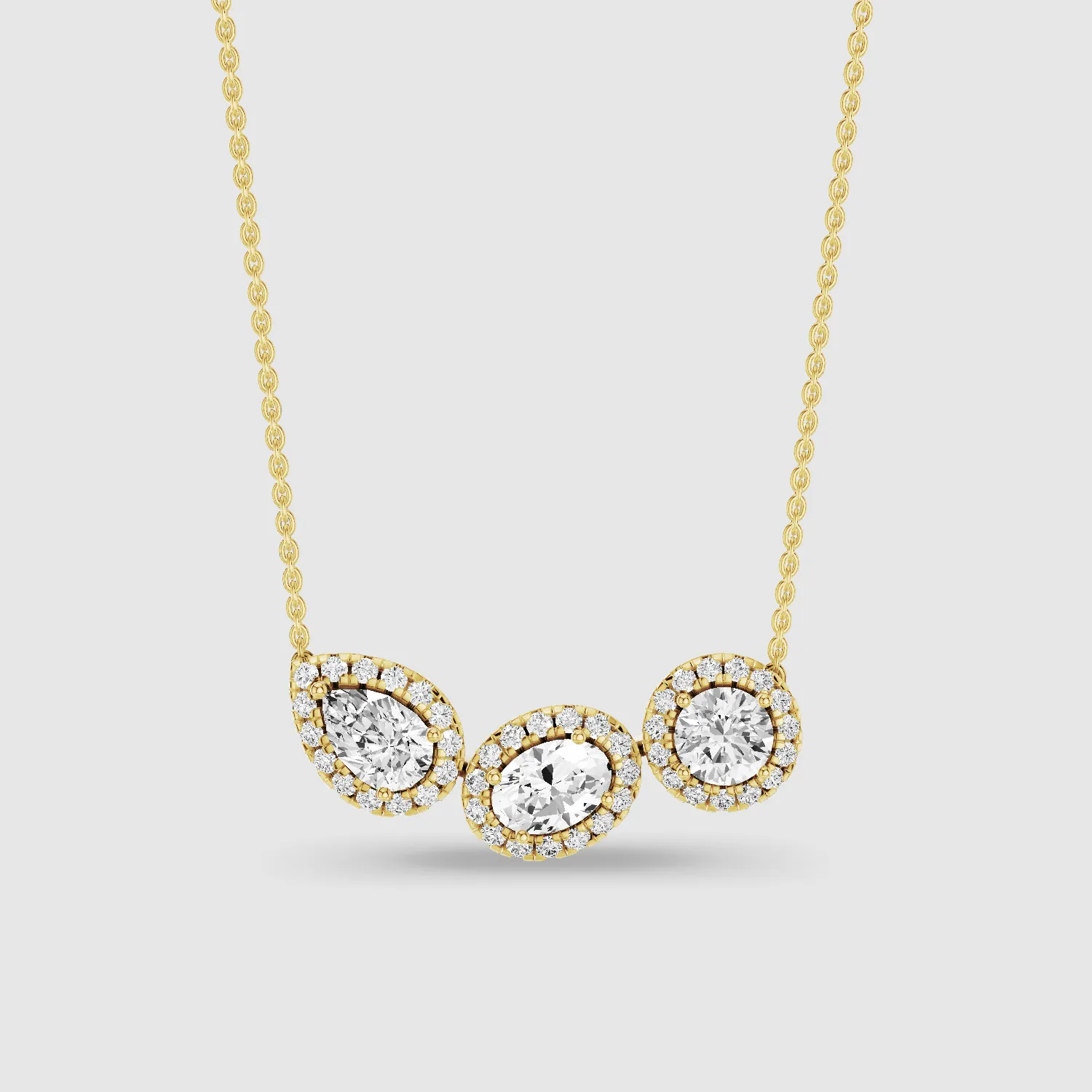 Triple Lab Grown Solitaire Halo Pendant-Multi Stone