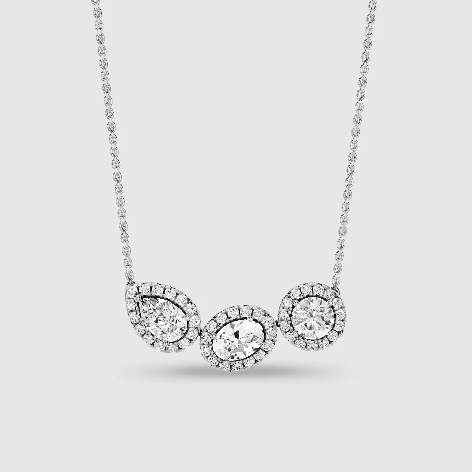 Triple Lab Grown Solitaire Halo Pendant-Multi Stone