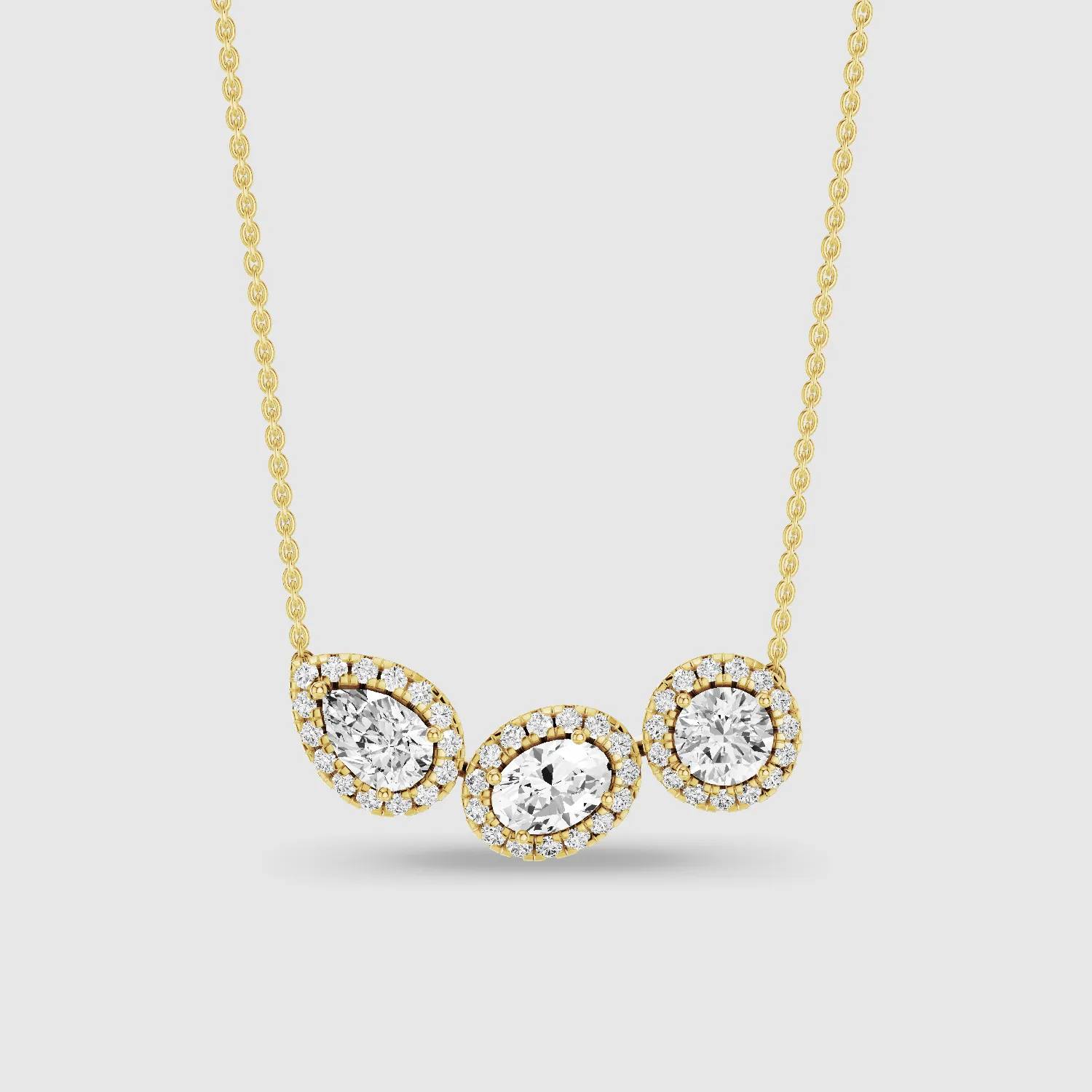 Triple Lab Grown Solitaire Halo Pendant-Multi Stone
