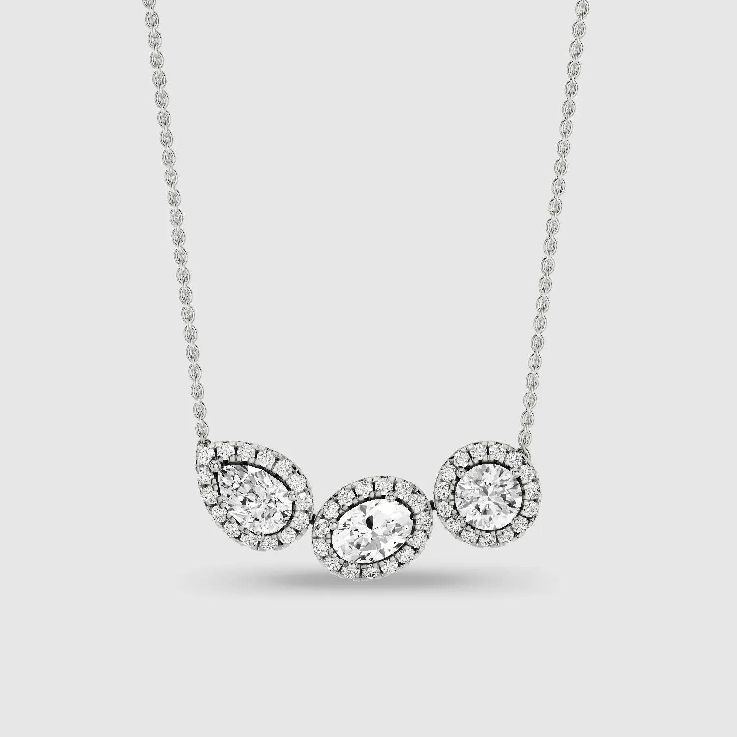 Triple Lab Grown Solitaire Halo Pendant-Multi Stone