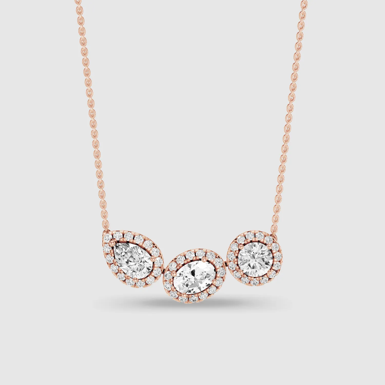 Triple Lab Grown Solitaire Halo Pendant-Multi Stone