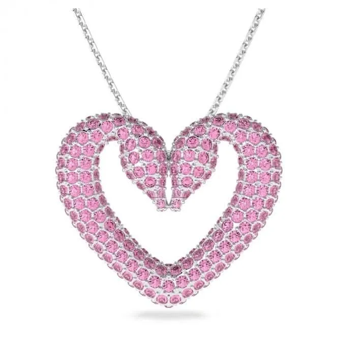 Una Pendant Heart Medium Pink Rhodium Plated Necklace 5631931