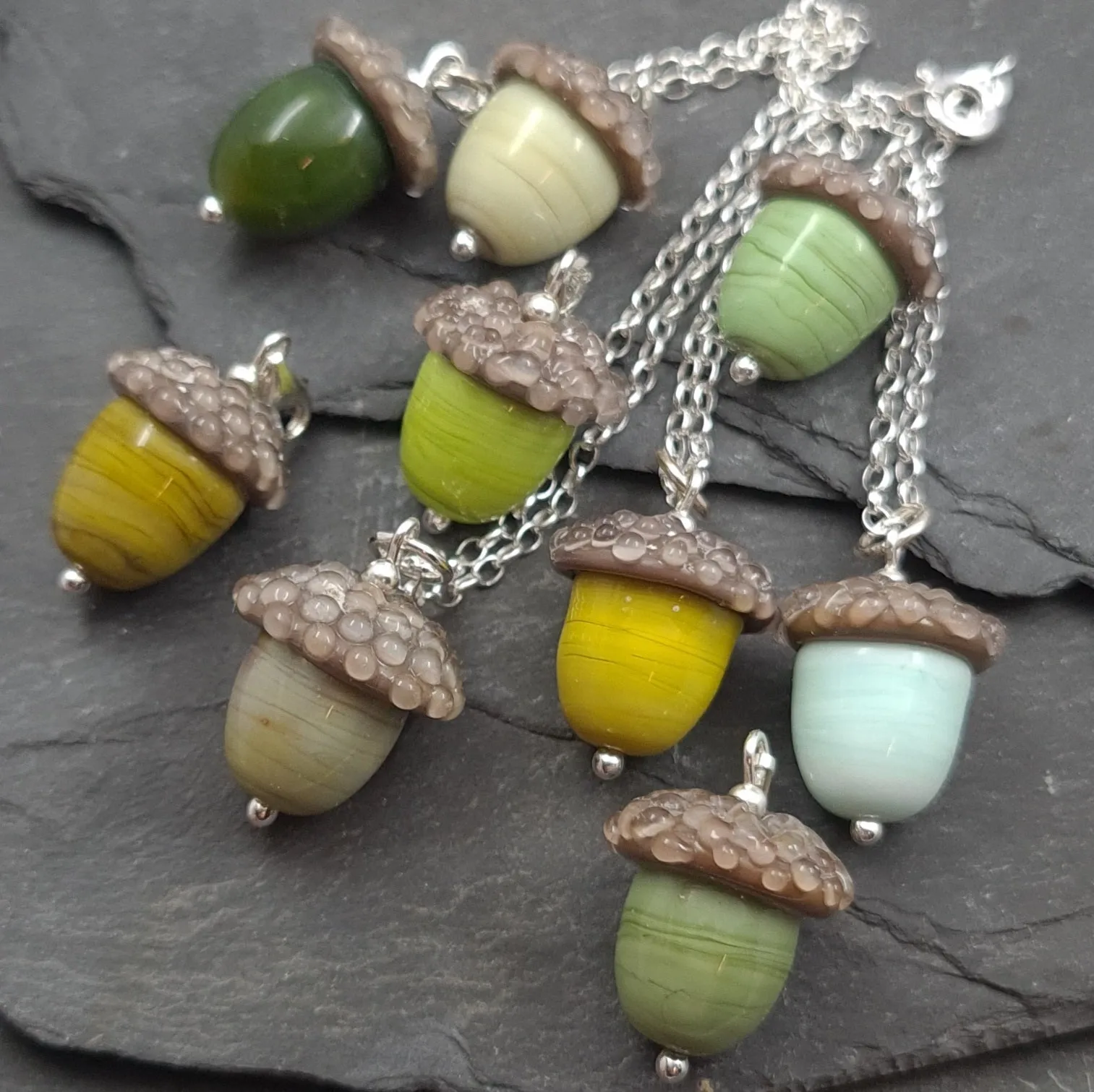 Unique Green Acorns as Necklaces or Charms