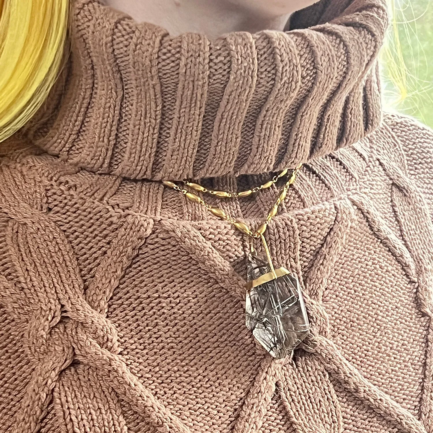 Unique Large Geometric Black Rutilated Quartz On Long Pepin Chain