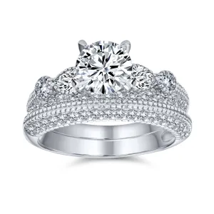 Vintage Art Deco Cocktail Statement Ring 3CT CZ 3 Stone Sterling Silver Band