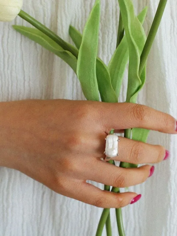 Vintage Square Baroque Pearl Open Ring