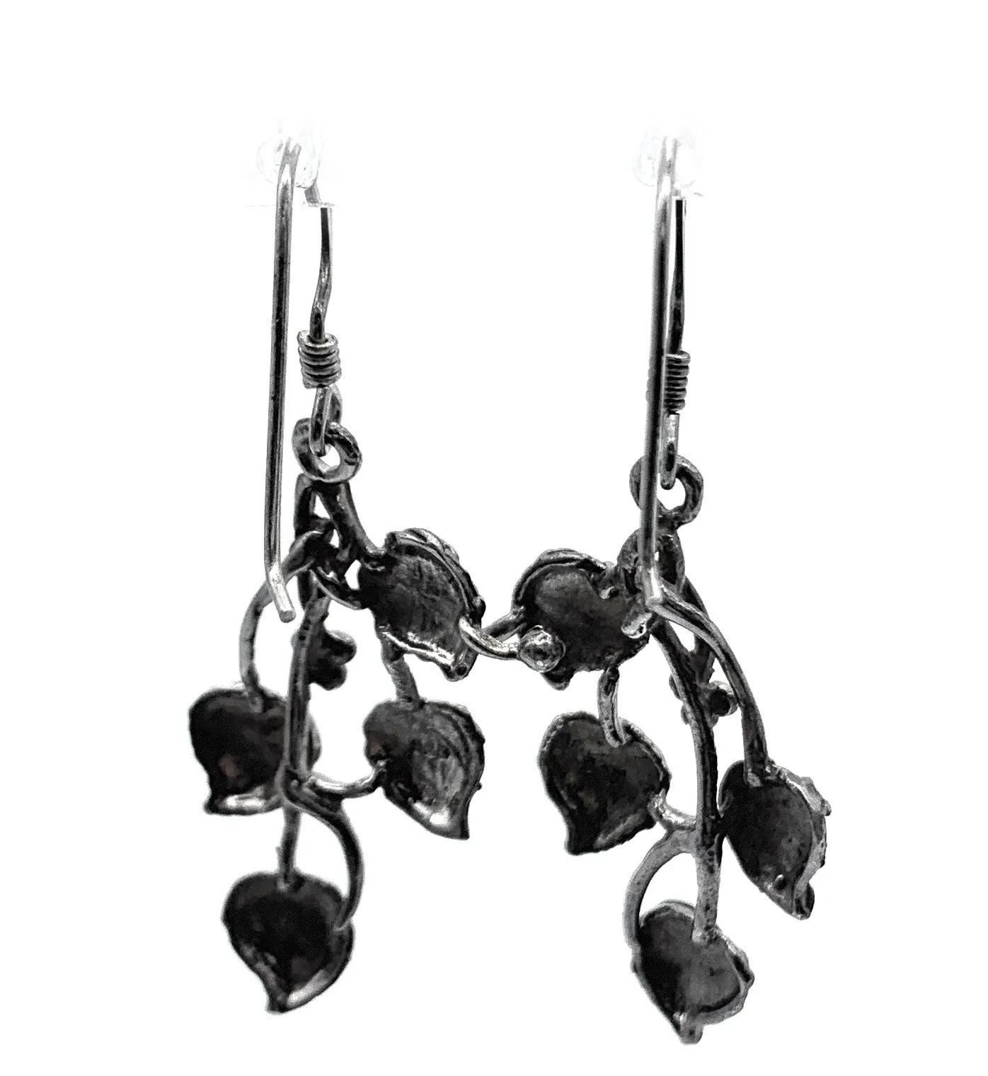 Vintage Sterling Silver Leafy Vine Dangle Earrings