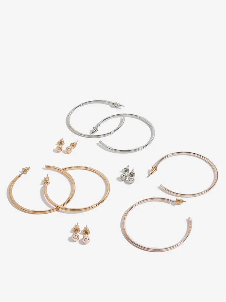 Westside Accessories Gold & Silver Stud and Hoop Earrings - Pack of 6