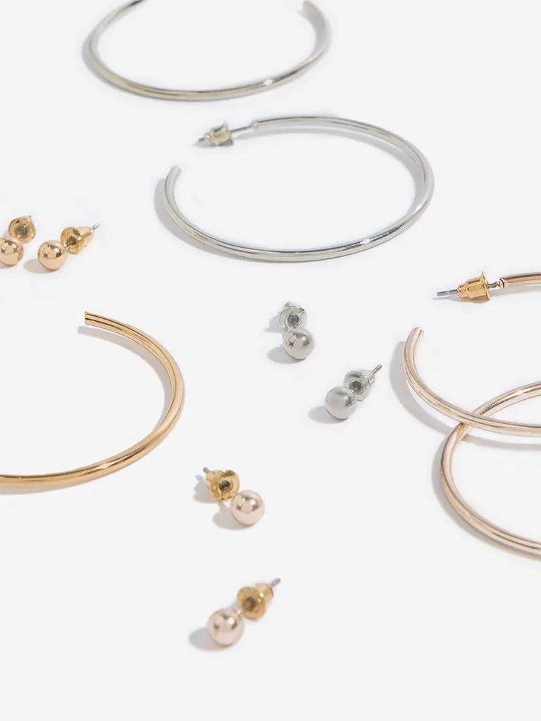 Westside Accessories Gold & Silver Stud and Hoop Earrings - Pack of 6