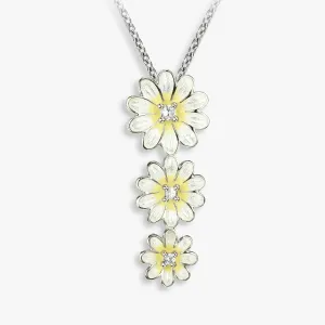 White Daisy Cascade Rhodium Plated Chain Pendants